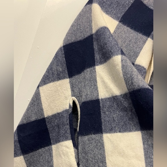 J. Crew Navy and Cream Plaid Fringe Scarf - Picture 2 of 4